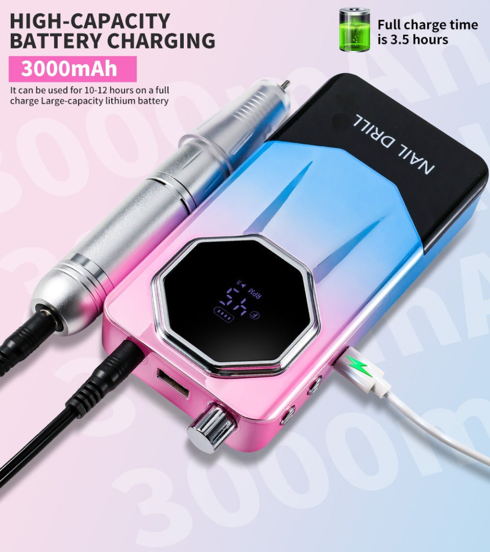 Electric Nail Drill 45000 RPM USB Rechargeable Kit with LCD, Forward Reverse and Three Finishes — image 14