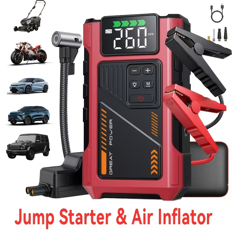 Jump Starter with Air Compressor 5000A Peak 150PSI Tire Inflator 5-in-1 Portable Car Battery Jump Pack for Garden, Patio and 