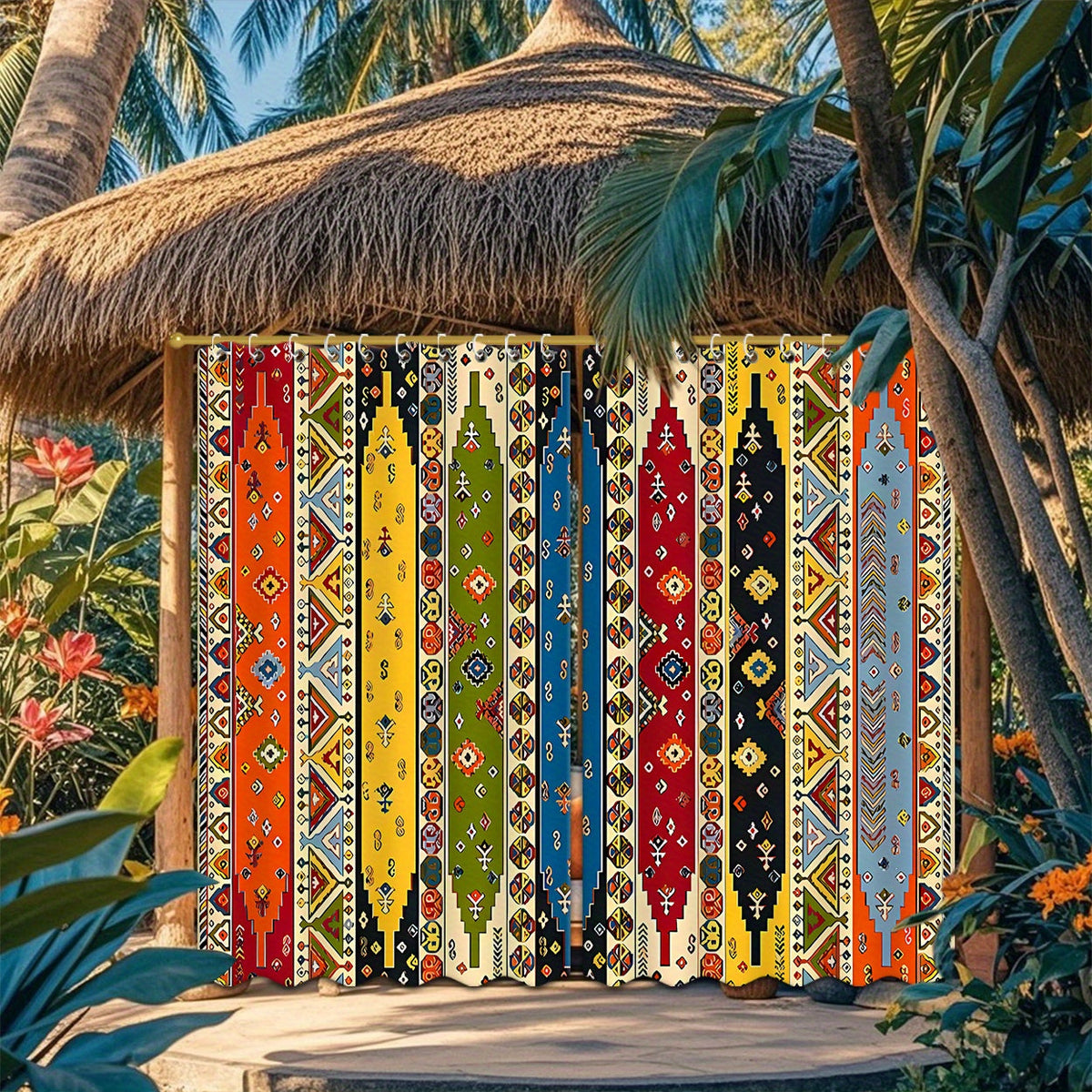 Boho Pattern Outdoor Curtain Pair in 180 cm Width with 180, 213 or 243 cm Length Options for Patio Use — image 2