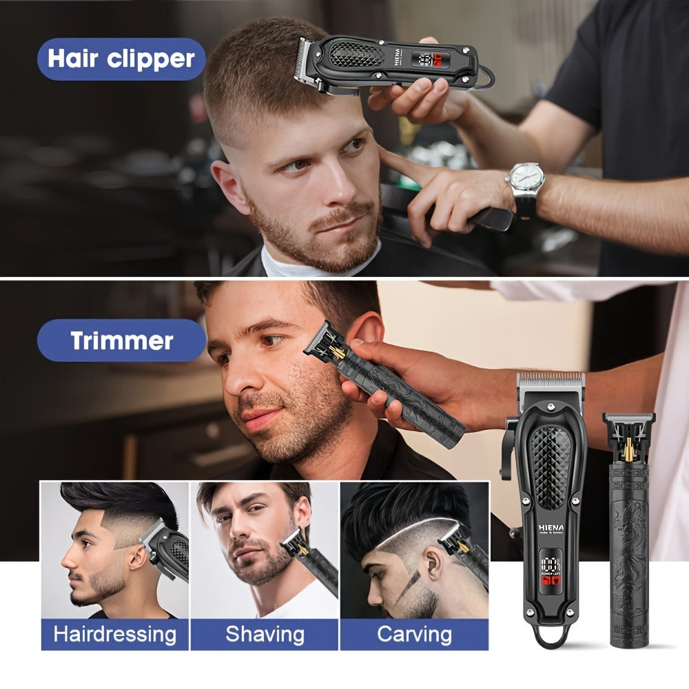 Men's Grooming Kit Hair Clipper Set USB Rechargeable LCD Display – Professional Clipper Razor T-Blade Trimmer 8 Guide Combs &