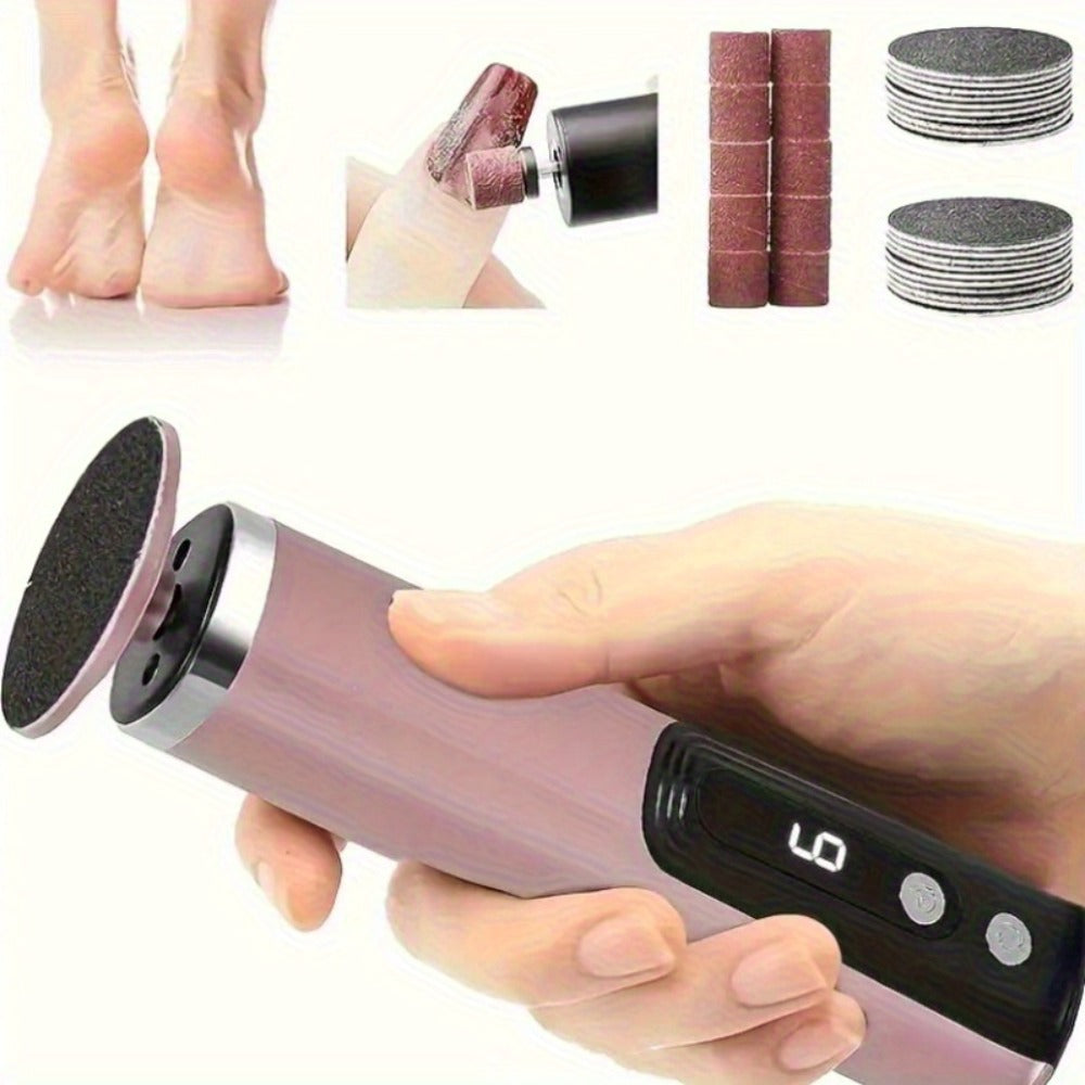 Rechargeable Electric Foot File and Callus Remover with Two Heads and Ten Sandpaper Pads in Pink — image 2