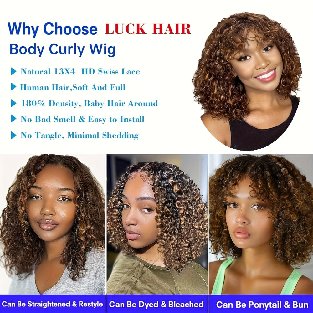Lace Front Wig LUCK HAIR 10-Inch 4/27 Highlight Water-Wave Human Hair Bob with 13x4 HD Lace and 180% Density — image 2