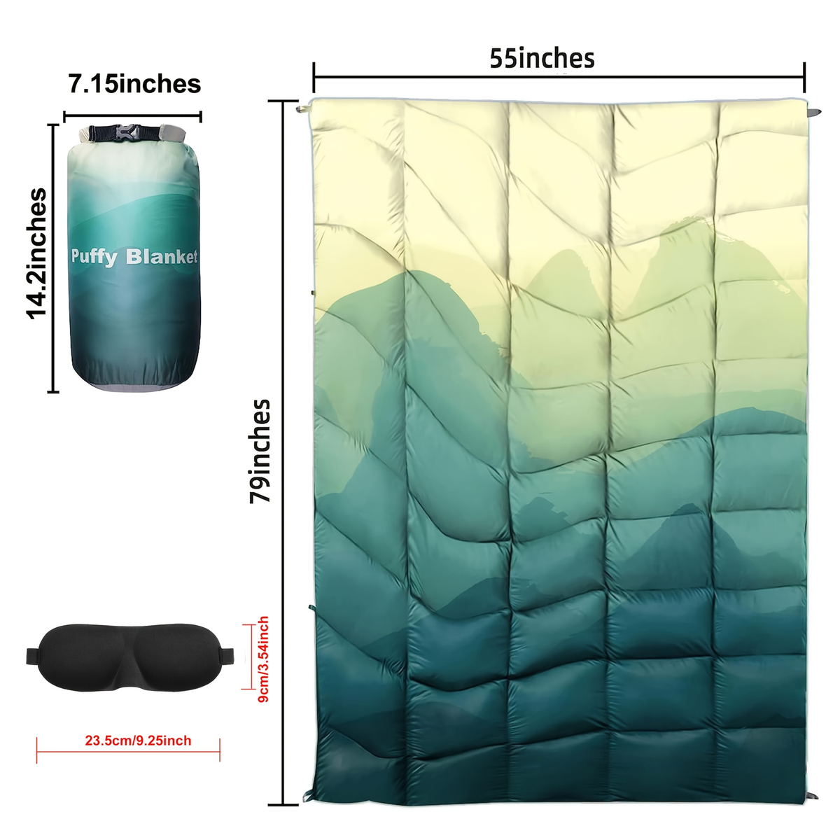 Camping Blanket Puffy Outdoor Down Alternative Windproof Warm 55x79 Inch Lightweight Printed Quilt for Beach Picnic Hammock T