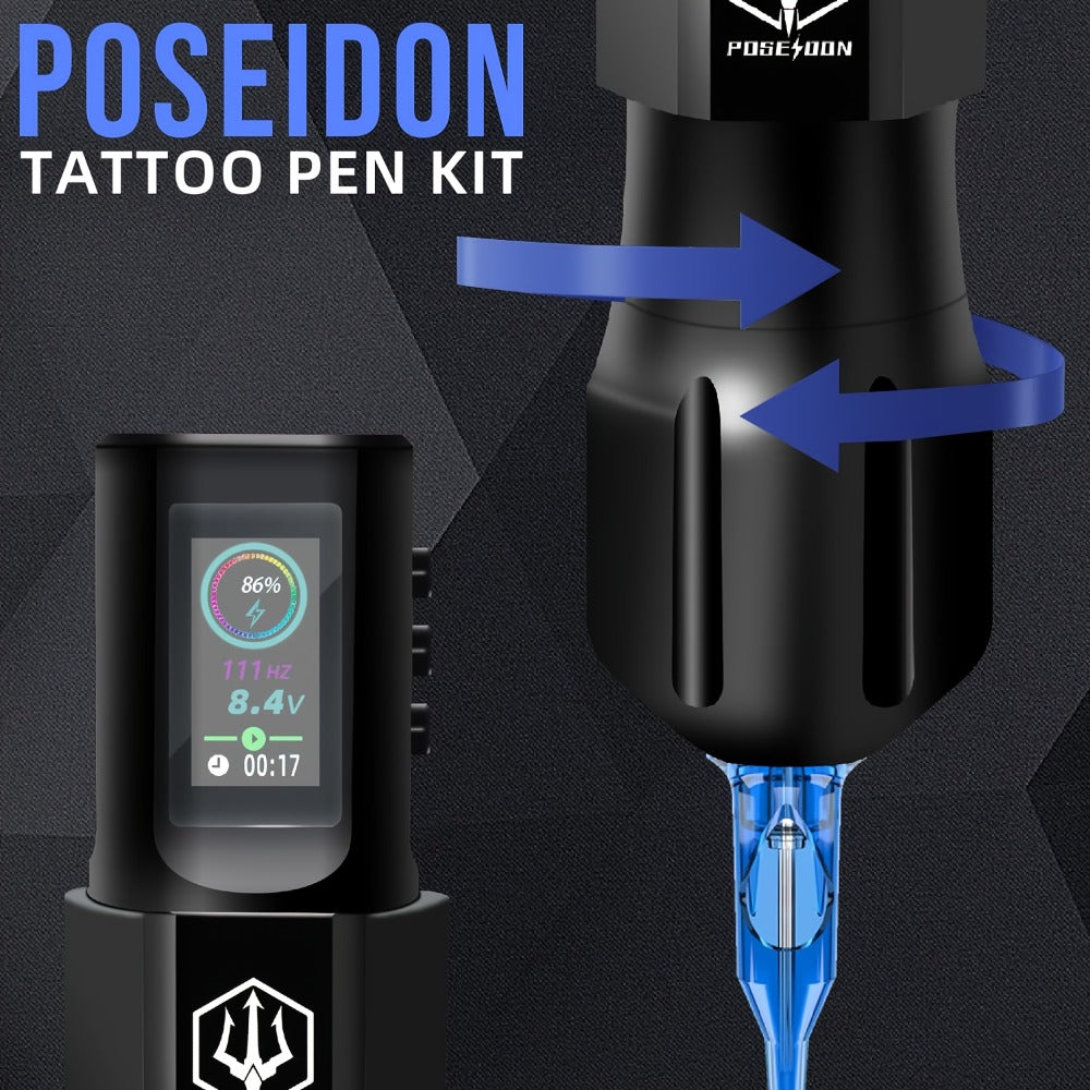 Professional Tattoo Machine Kit Wireless with LED Display - LTK08 Rotary Pen 20 Needles for Temporary Body Art, Festivals and