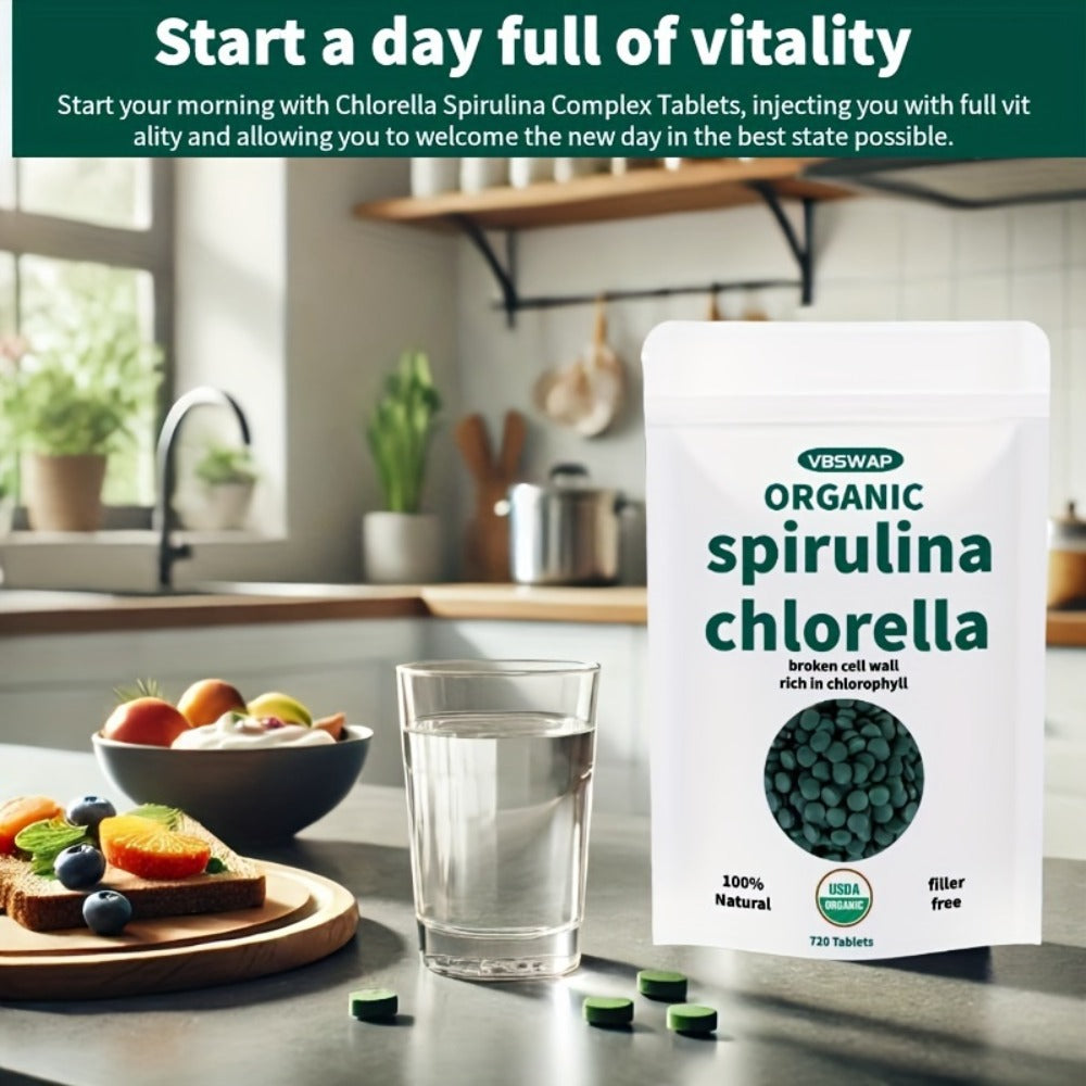 Organic Chlorella & Spirulina Tablets 720 Count, 4 Month Supply, 50/50 Superfood Blend, Cracked Cell Wall — image 4
