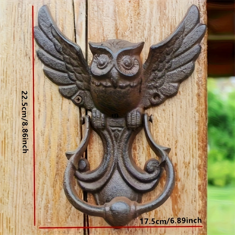 Owl Door Knocker Heavy Duty Cast Iron Winged Old Country Style Feather Detail Rustic Home Entryway Decoration Craft Gift — im
