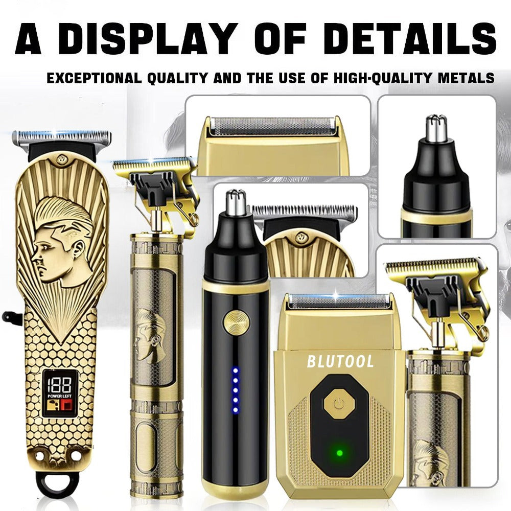 Hair Clipper & Beard Trimmer Set for Men USB Rechargeable with LCD Display – Professional Cordless Barber Kit Home Grooming B