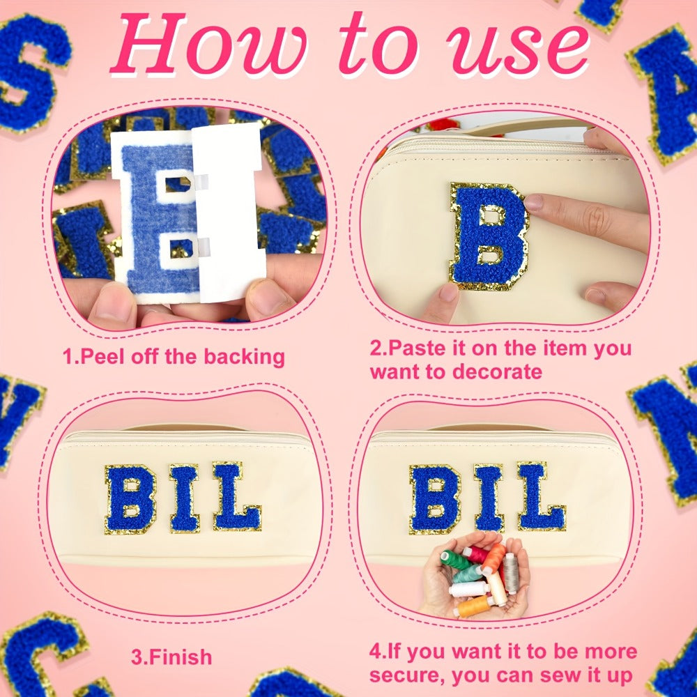 Chenille Letter Patches Self Adhesive A-Z 26pcs – Embroidered Alphabet Applique Stickers for Clothes Bags Hats Phone Cases — 