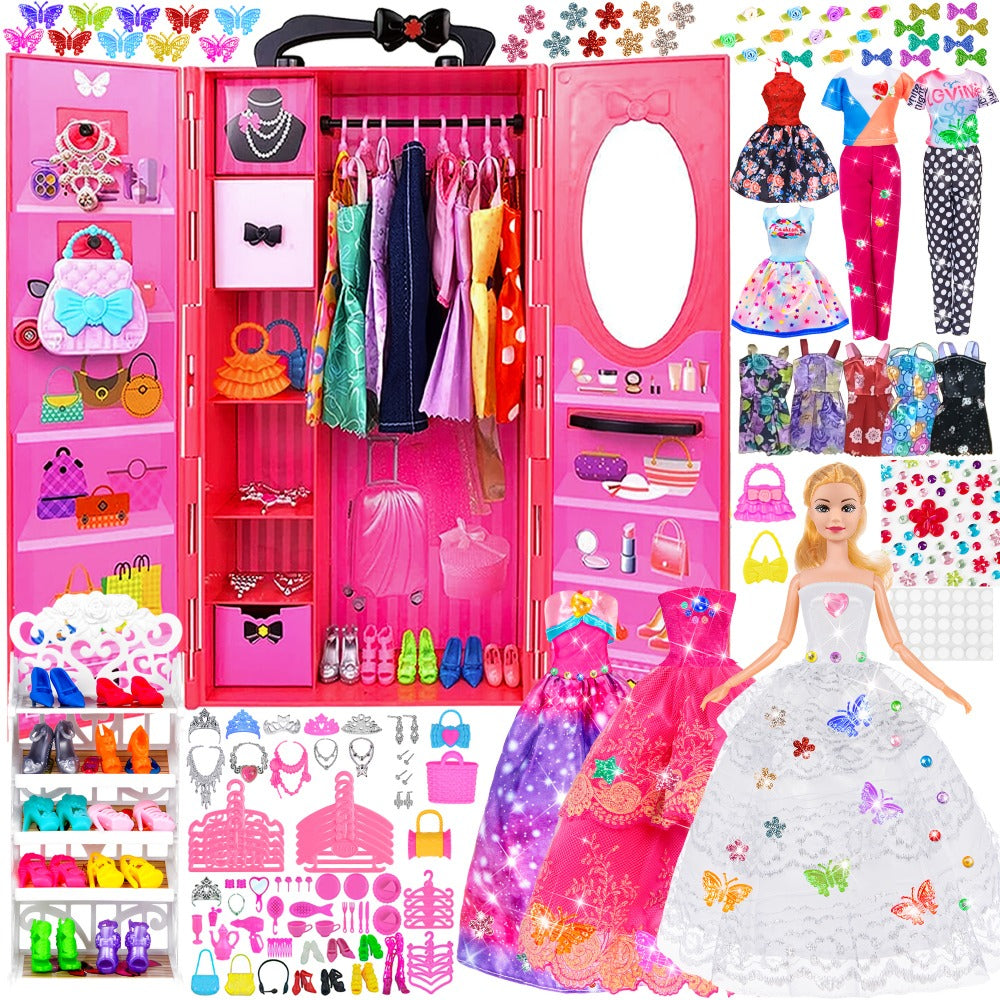 Fashion Doll Wardrobe Set 140pcs for 11.5 Inch Dolls, Deluxe Closet with Wedding Dress, Evening Gowns — image 6