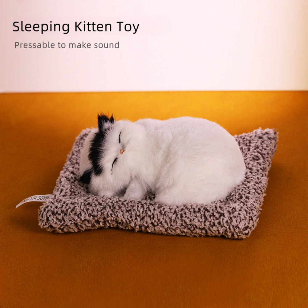 Plush Toy Realistic Sleeping Cat with Meow Sound in Four Coat Patterns for Desk or Room Display — image 2