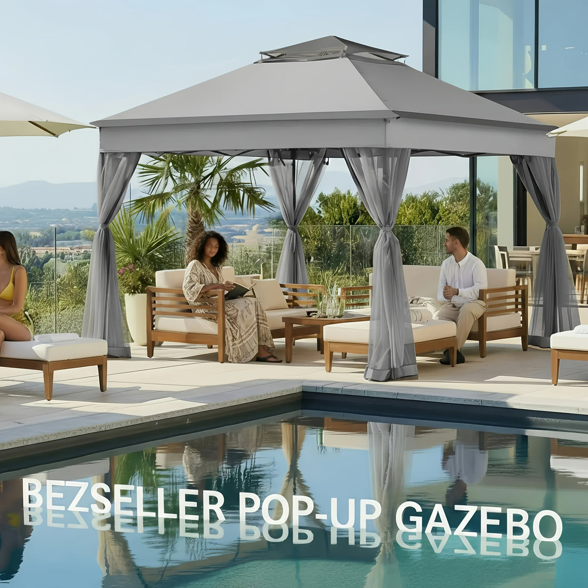 11x11ft Pop-Up Gazebo Tent with Full Mesh Curtains, Three Height Positions and Three Color Options — image 7