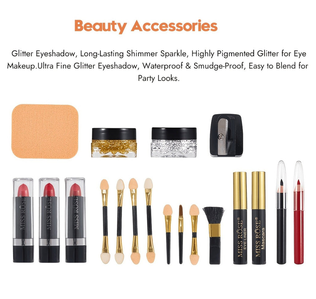 Makeup Kit 58-Color Black Mirror Case with Sliding Trays for Face, Eye and Lip Cosmetics plus Application Tools — image 27