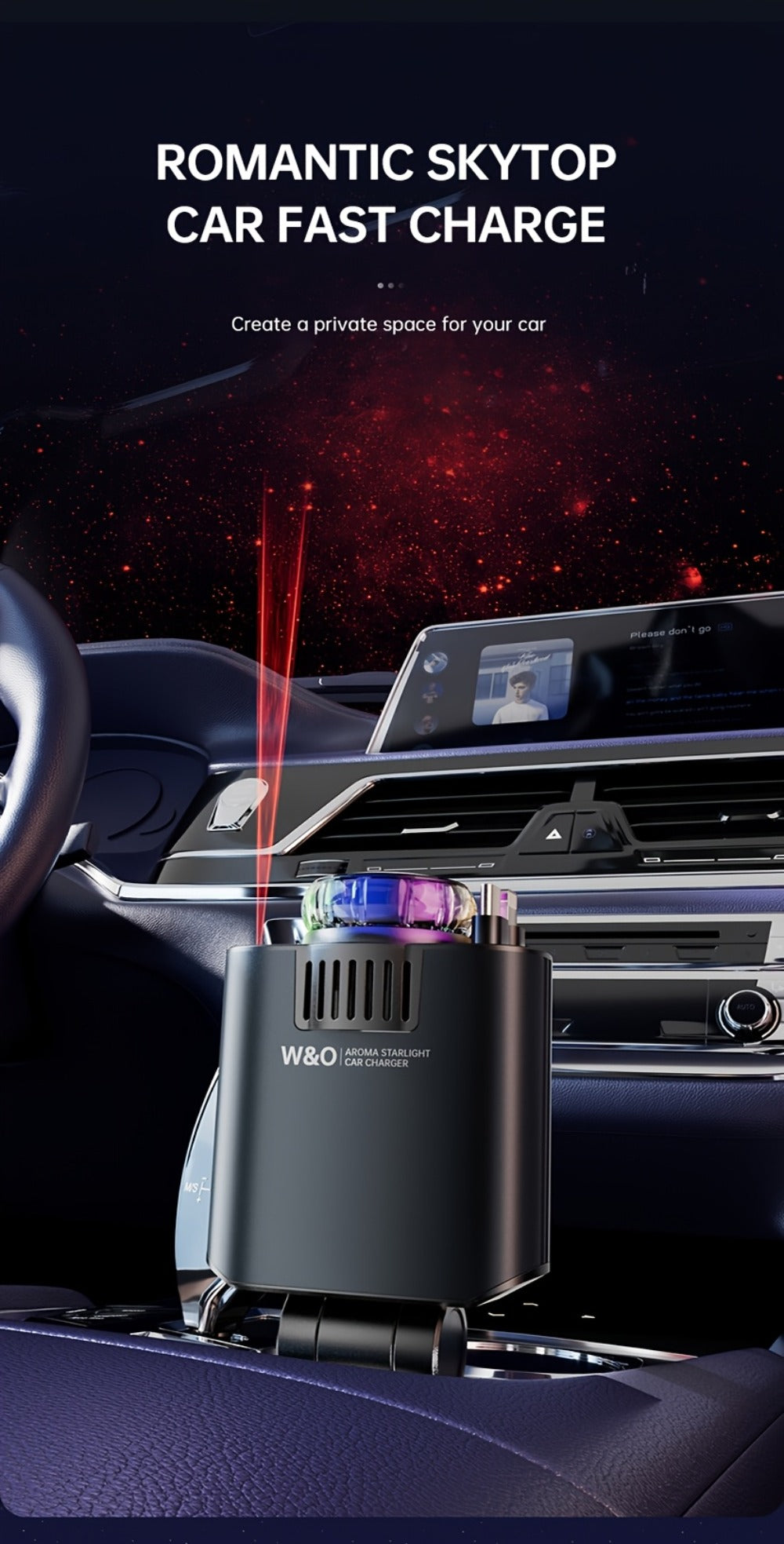 3-in-1 Car Charger, Air Freshener & Starry Sky Ceiling Light – Retractable Type-C & Lightning Cable, Aromatherapy Perfume — i