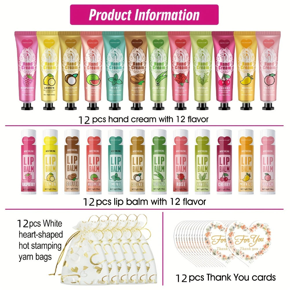 Shea Butter Hand Cream and Lip Balm Gift Set – Deep Moisturizing Skincare Bundle for Dry Cracked Skin, Vitamin E Natural Body