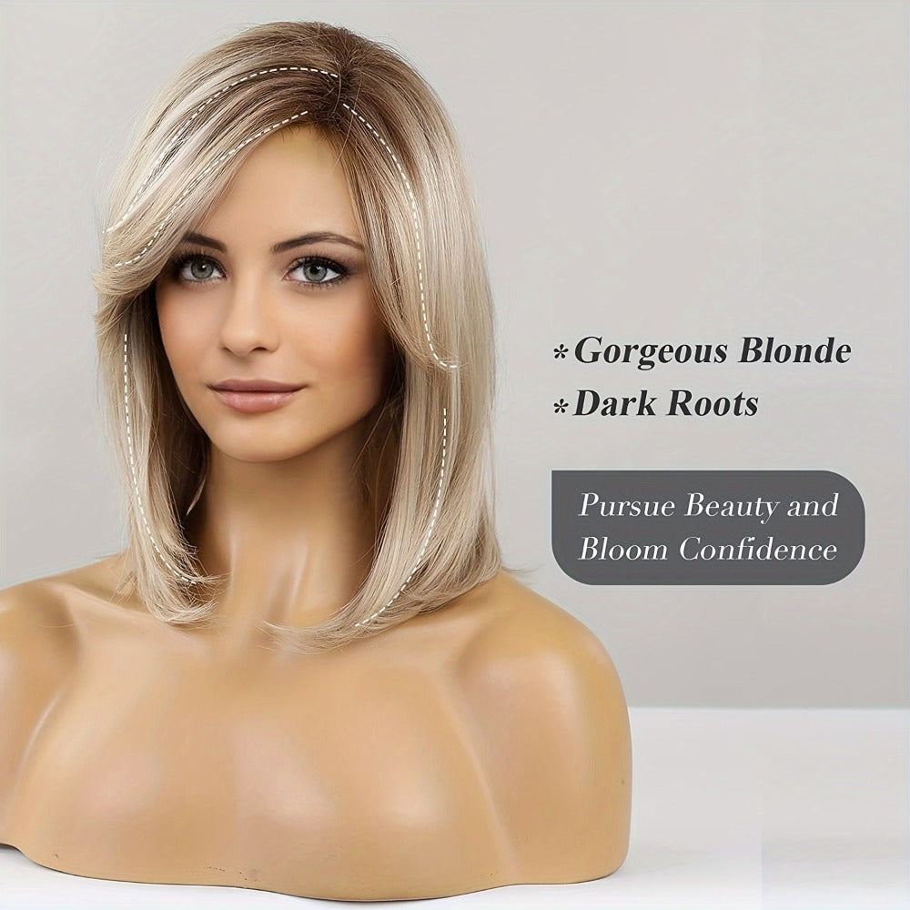 Synthetic Wig 16-Inch Mixed White-Golden Straight Style with Adjustable Rose Net Cap for Costume Looks — image 7