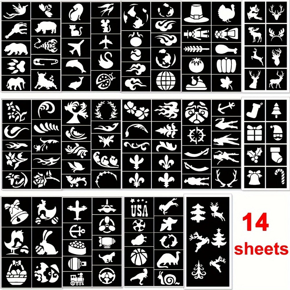 Glitter Tattoo Kit for Kids & Adults, 14 Stencil Sheets 6 Metallic Colors Skin-Safe Body Glue 2 Brushes — image 7