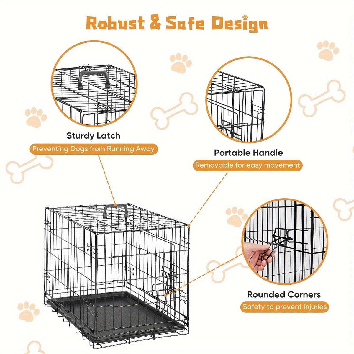 Folding Wire Dog Crate with Divider, Pull-Out Tray, Two Doors and Five Sizes from 24.41 to 48.4 Inches — image 5