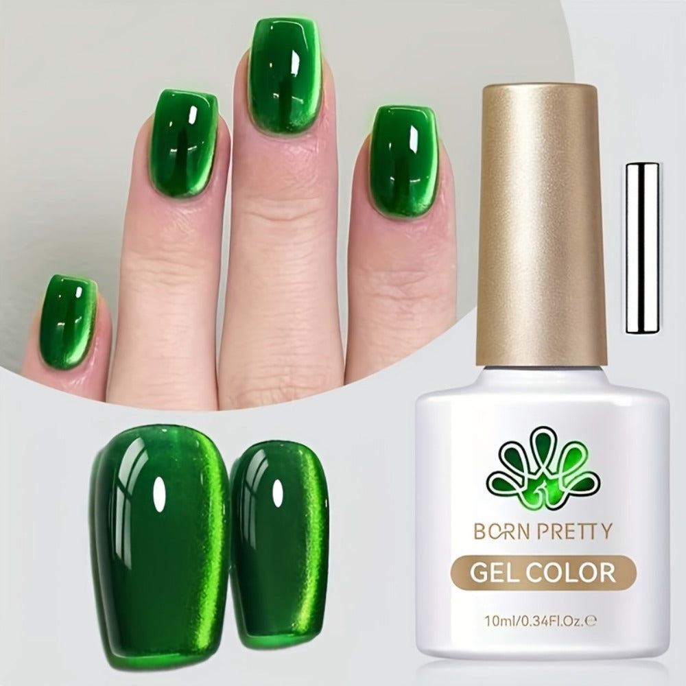 Gel Nail Polish BORN PRETTY MY269 Imperial Green 10ml Magnetic Cat Eye Shimmer in a White Bottle — image 1