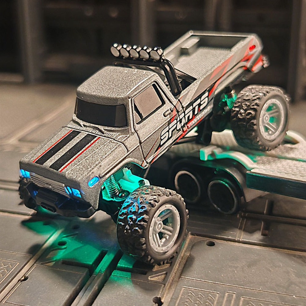 Mini RC Monster Truck 1:64 Scale with Matching Trailer, 2.4GHz Controller, LED Details and Three Color Options — image 2