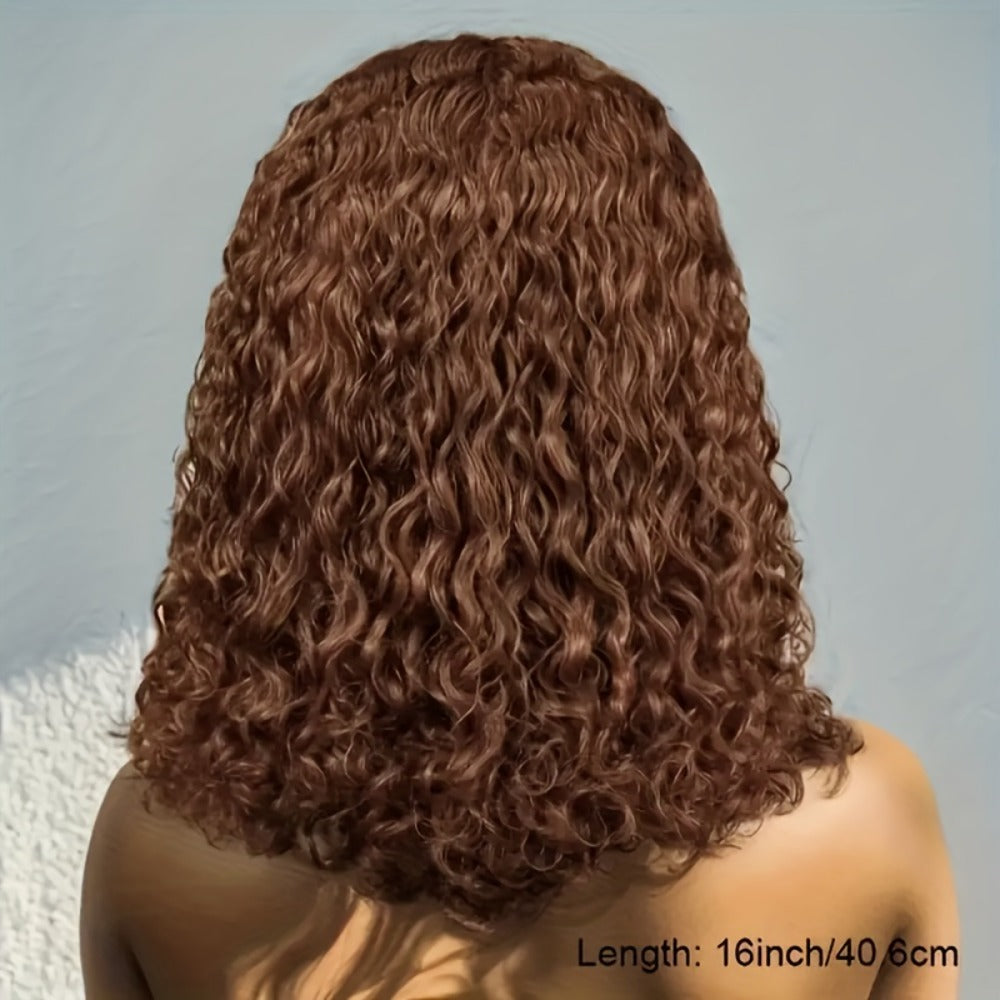 4x4 HD Lace Closure Curly Bob Wig Reddish Brown #33 Human Hair Pre-Plucked Glueless Short Bob with Baby Hair 20 Inch Warm Aub