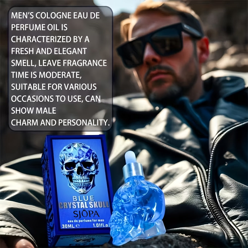 Alcohol-Free Perfume Oil for Men Blue Crystal Skull Bottle 30ml Woody Cologne Portable Travel Fragrance Unique Gift for Him —
