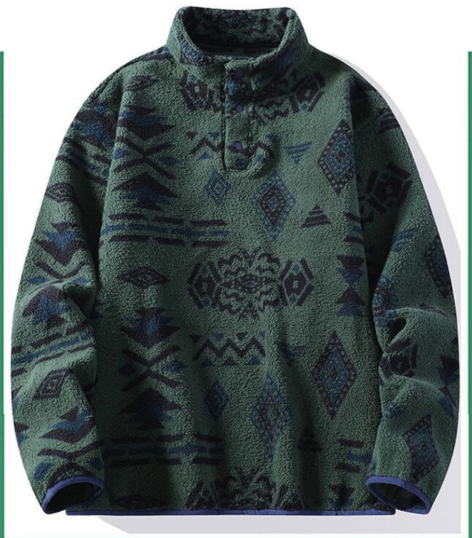 Mens Retro Tie-Dye Stand-Up Collar Polo Shirt Sweatshirt