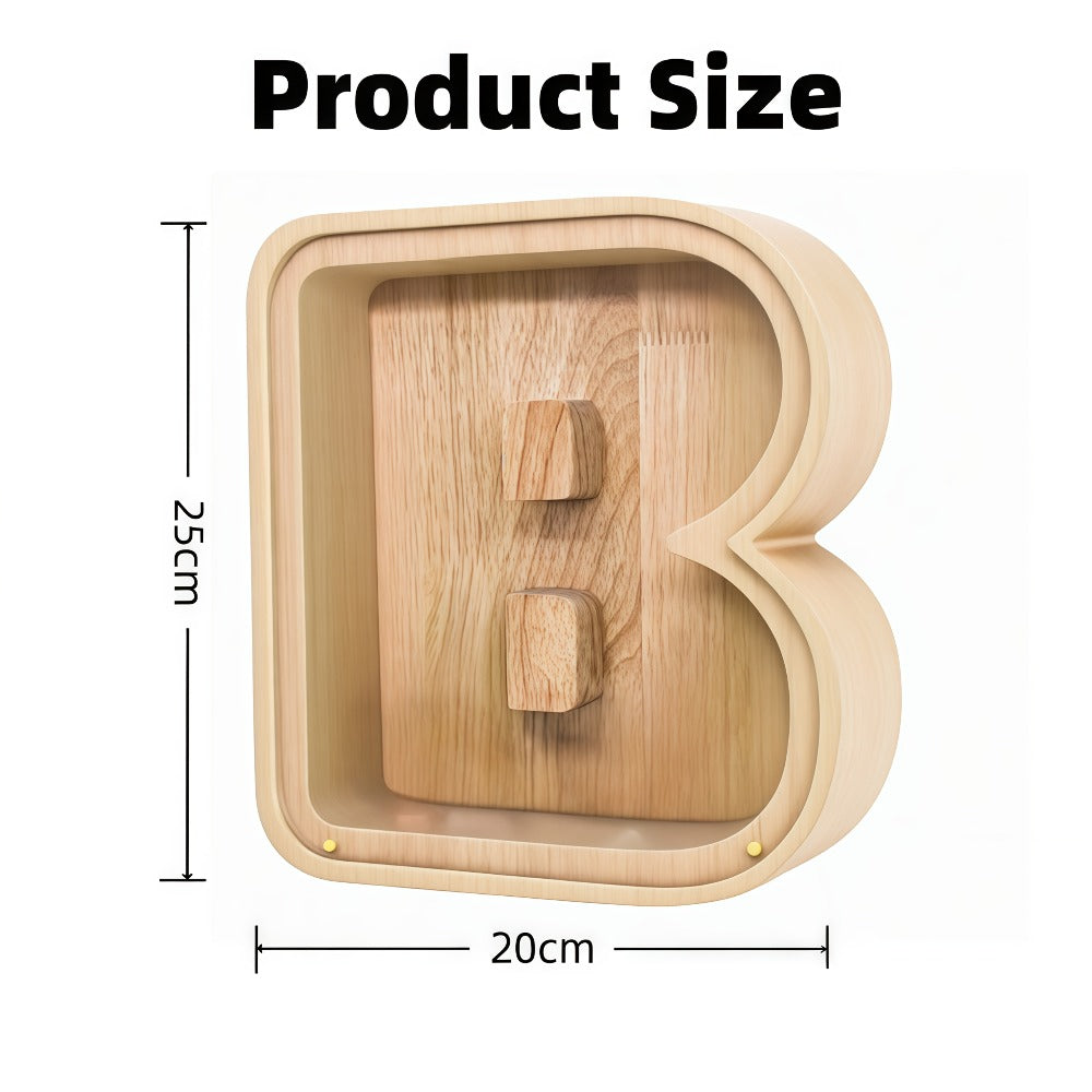 Alphabet Letter Piggy Bank A-Z Wooden Coin Bank Large Capacity Transparent – Personalized Savings Box for Kids | Back to Scho