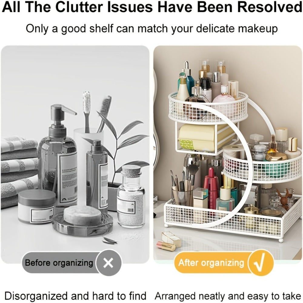Cosmetic Organizer with Tissue Box Holder No-Installation Countertop Makeup Skincare Storage Rack for Bathroom Dresser Vanity