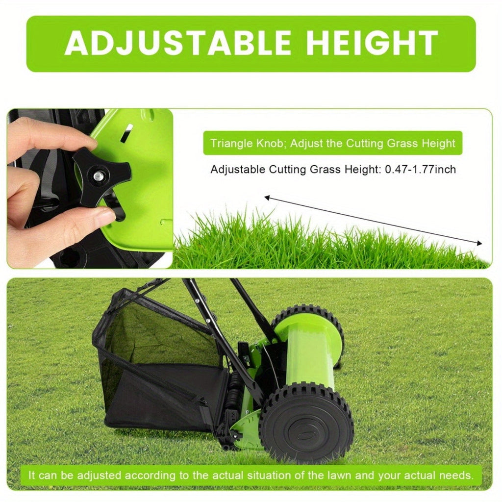 Manual Reel Lawn Mower 5-Blade Push Mower 11.8-Inch Cutting Width Adjustable Height 0.47"-1.77" for Garden, Patio and Yard Us