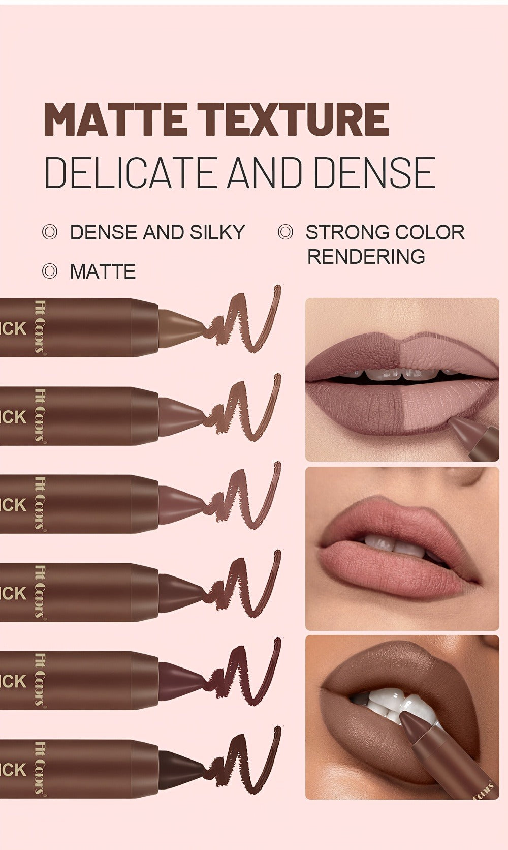 Lipstick Set, Fit Colors 6-Piece Matte Crayon Collection with Brown, Nude, Pink and Purple Colors — image 12