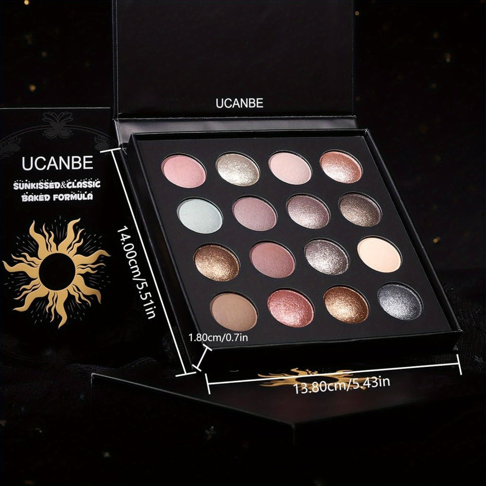 Eyeshadow Palette UCANBE 16-Shade Black Case with Matte-Shimmer-Metallic Mix and 15-Brush Set — image 4