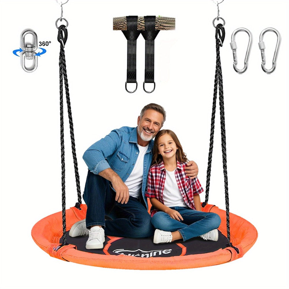43 Inch Saucer Swing for Kids Outdoor, 360° Spinning Nest Swing with Swivel, Adjustable Ropes & Hanging Straps for Tree or Sw