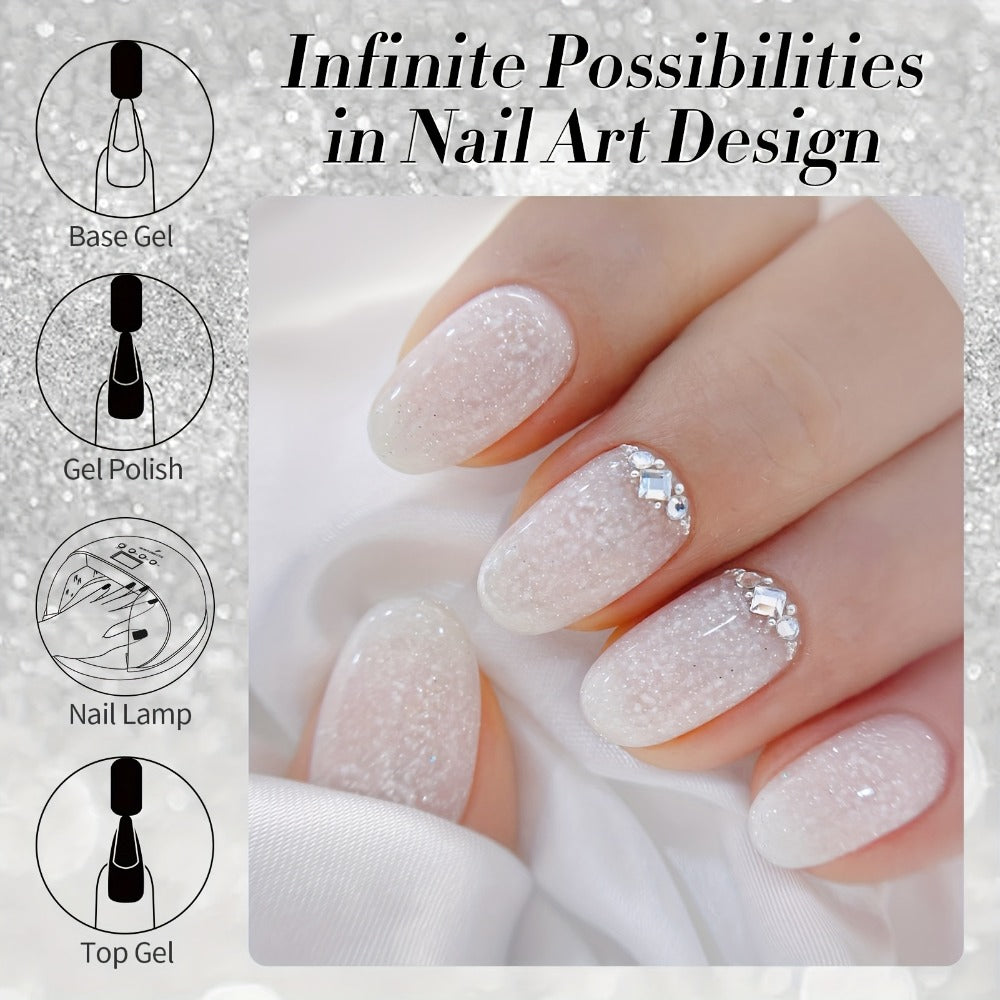 Gel Nail Polish BORN PRETTY 2-Piece Snow-Jelly Shimmer Set in Nude Pink and White Glitter with UV/LED Soak-Off Cure — image 1