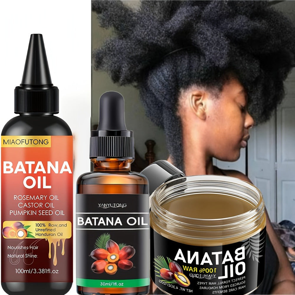 Three-Piece Batana Hair Care Kit with 3.38 oz Pointed Oil Bottle, Dropper and Cream Formats — image 7