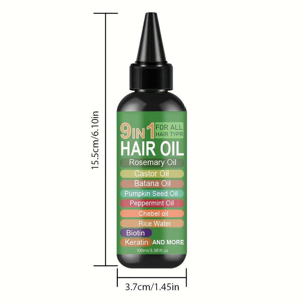 Rosemary 9-in-1 Hair and Scalp Oil, 100ml Nozzle Bottle with Rice Water, Batana, Castor and Biotin Labels — image 5