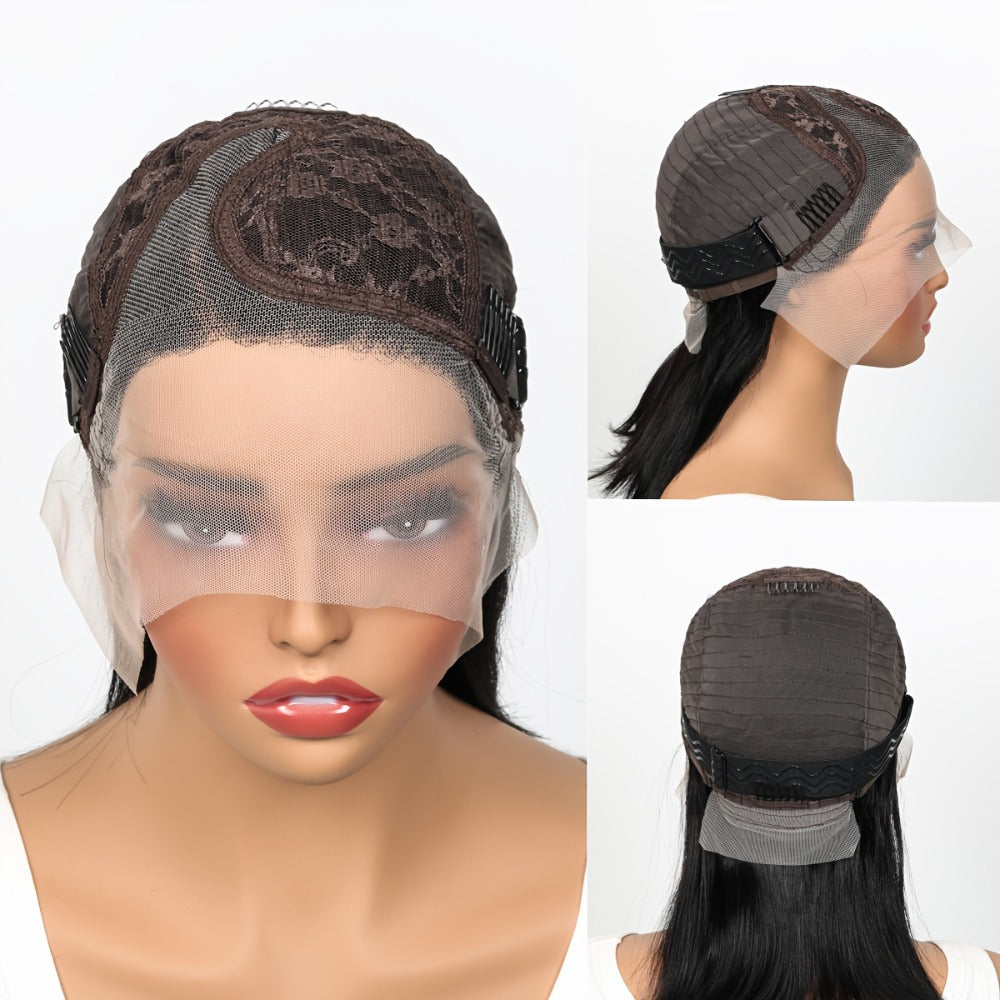 Lace Front Bob Wig Human Hair T Part 13x4 Pre-Plucked 180% Density Straight Side Part Natural, for Home, Travel and Salon Hai