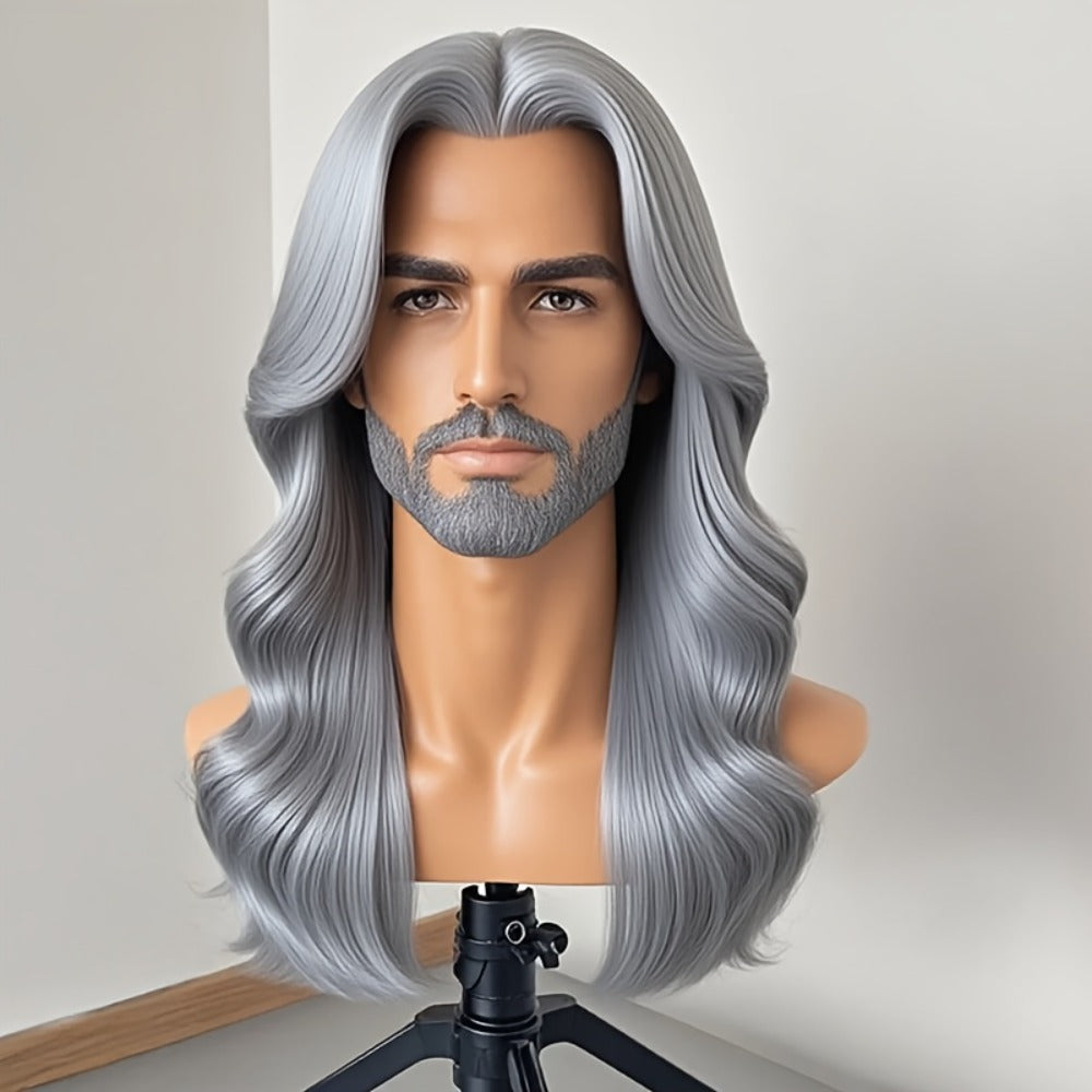 Synthetic Wig 26-Inch Men's Loose Curls with Middle Part in Seven Colors and Cap with Item-Specific Color, Length, Texture an