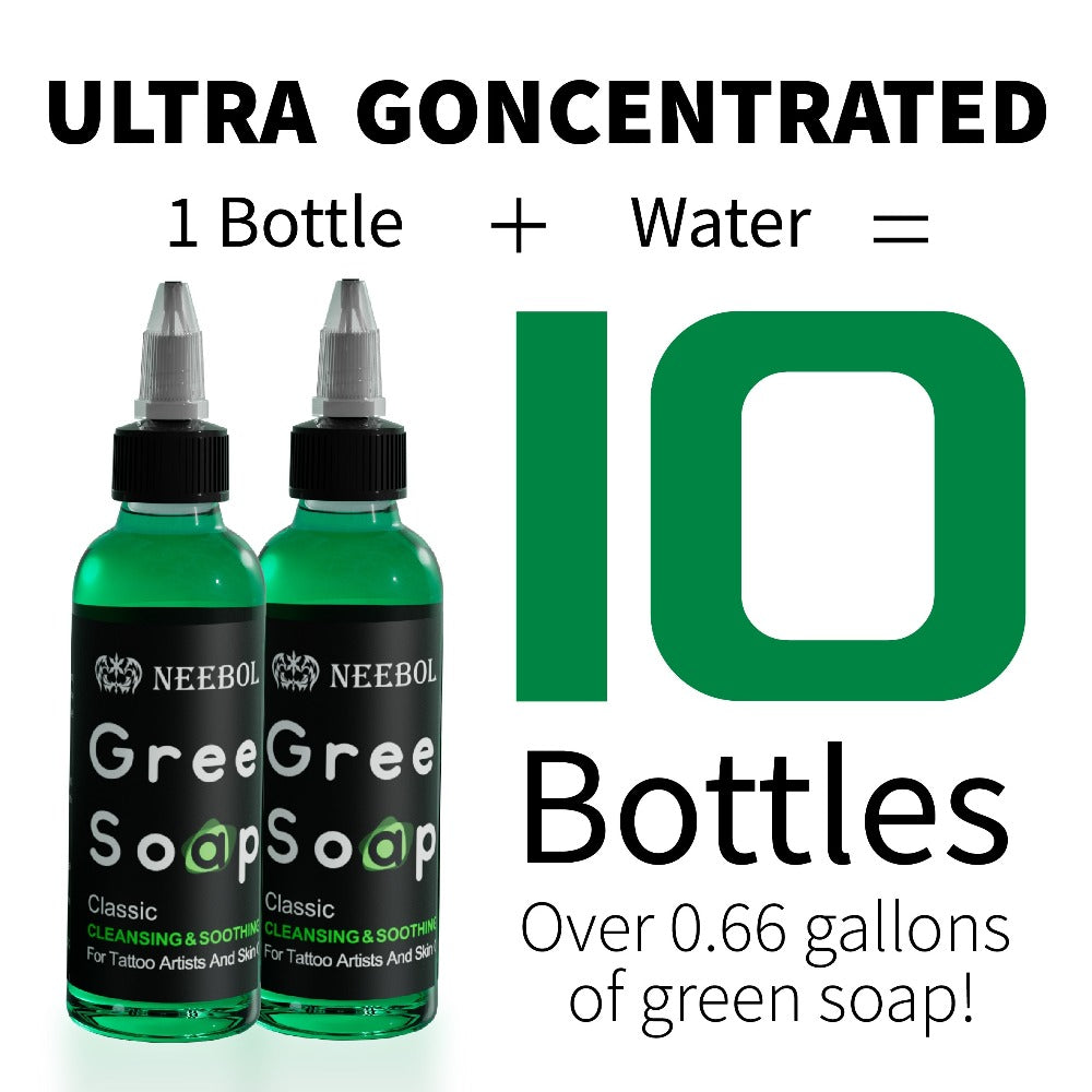 Tattoo Green Soap Cleaning Kit Neebol 8.5oz Concentrated Soap Squeeze Bottle Moisturizing Balm Cream Lint-Free Wipes Complete