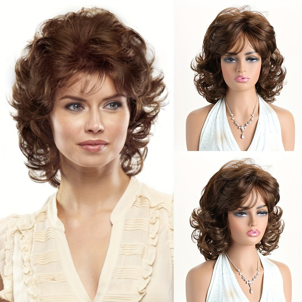 Synthetic Wig 14-Inch Short Curls with Slanted Bangs and Rose Net Cap in Three Colors for Daily Styling — image 6