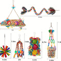 Six-Piece Hanging Bird Toy Set with Wood, Paper, Plastic Rings, Bell, Rope and Metal Hooks for Small Parrots — image 4
