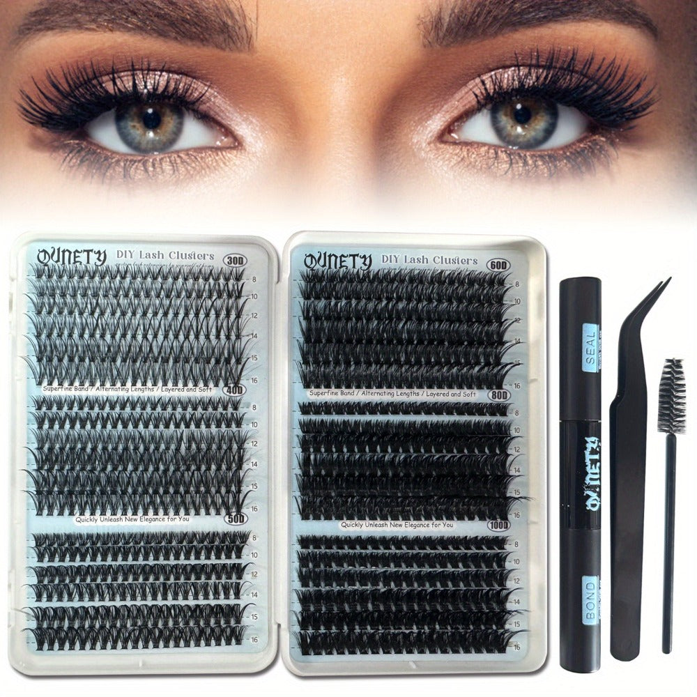 Complete 720-Piece Handmade Cluster Lash Kit with Glue & Tweezers, 30D to 100D, 6 Styles & Lengths — image 1