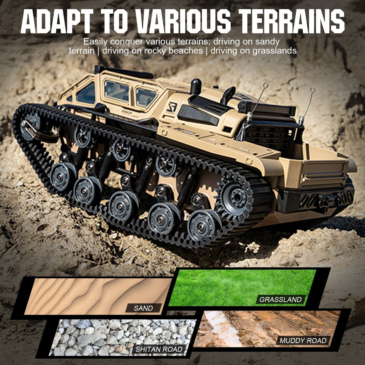 Full-Proportional RC Tracked Tank with LED Lights, Alloy Door Open Military War Vehicle Off-Road Remote Control Tank for Kids