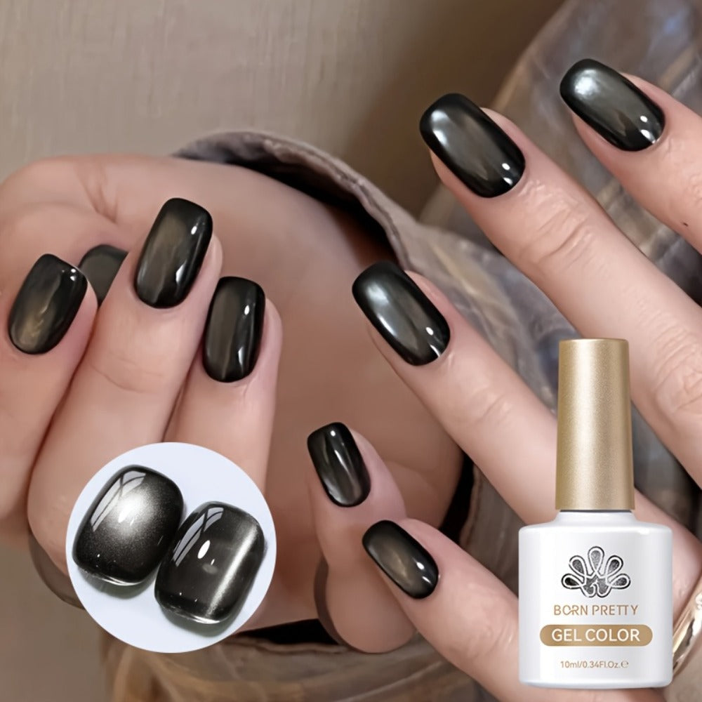 Gel Nail Polish in 10ml Black Magnetic Cat-Eye with Glass-Bead Shimmer, BGC01 or MY49 for Shimmer Art — image 2