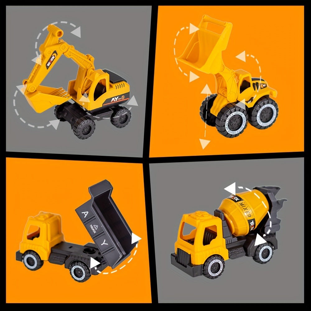 Construction Vehicle Toy Set for Kids, 4PCS Large Shatterproof Excavator, Mixer, Dump Truck & Bulldozer Engineering Cars — im