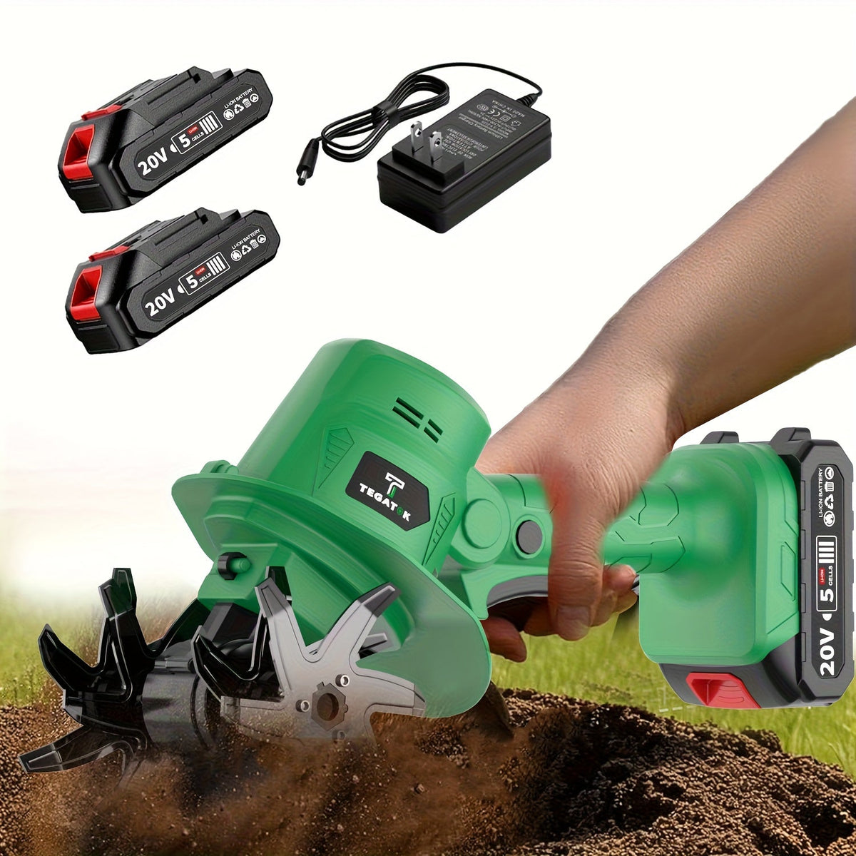 Cordless Electric Tiller 20V Handheld - 9-Inch 235RPM Garden Cultivator with Handle, Metal Soil Tiller for Weeding — image 4
