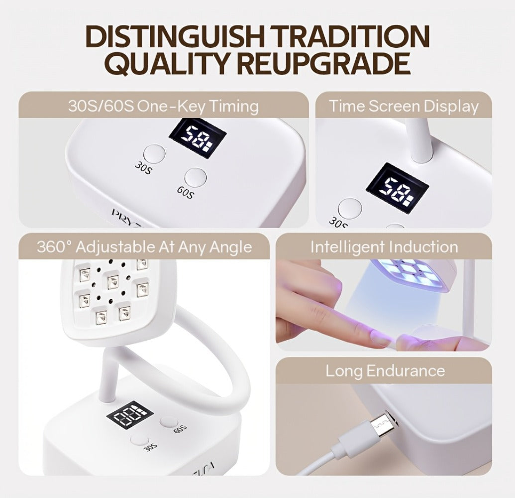 UV LED Nail Lamp Smart Sensor Auto-Start Rechargeable Cordless with 360° Flexible Gooseneck LCD Display 30s 60s Timer — image