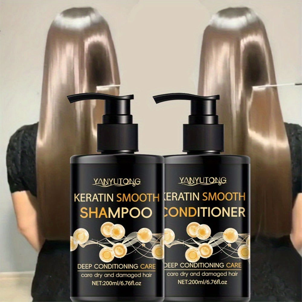 Keratin Shampoo and Conditioner Set Repairs Breakage Split Ends Moisturizes Scalp for Color-Treated Heat Damaged Dry Frizzy H