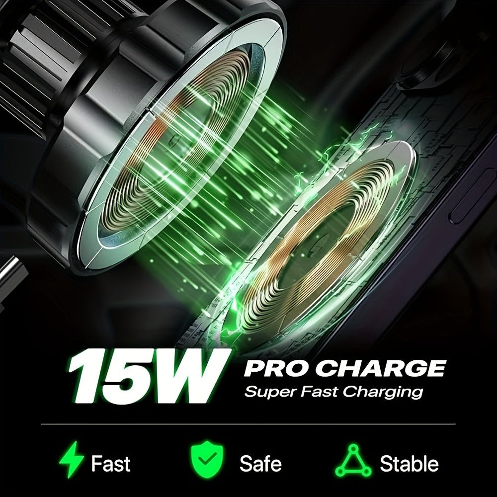 15W Magnetic Wireless Car Charger – Air Vent Mount with N52 Strong Magnet, Fast Charging for iPhone 17 Pro Max / 16 / 15 / 14
