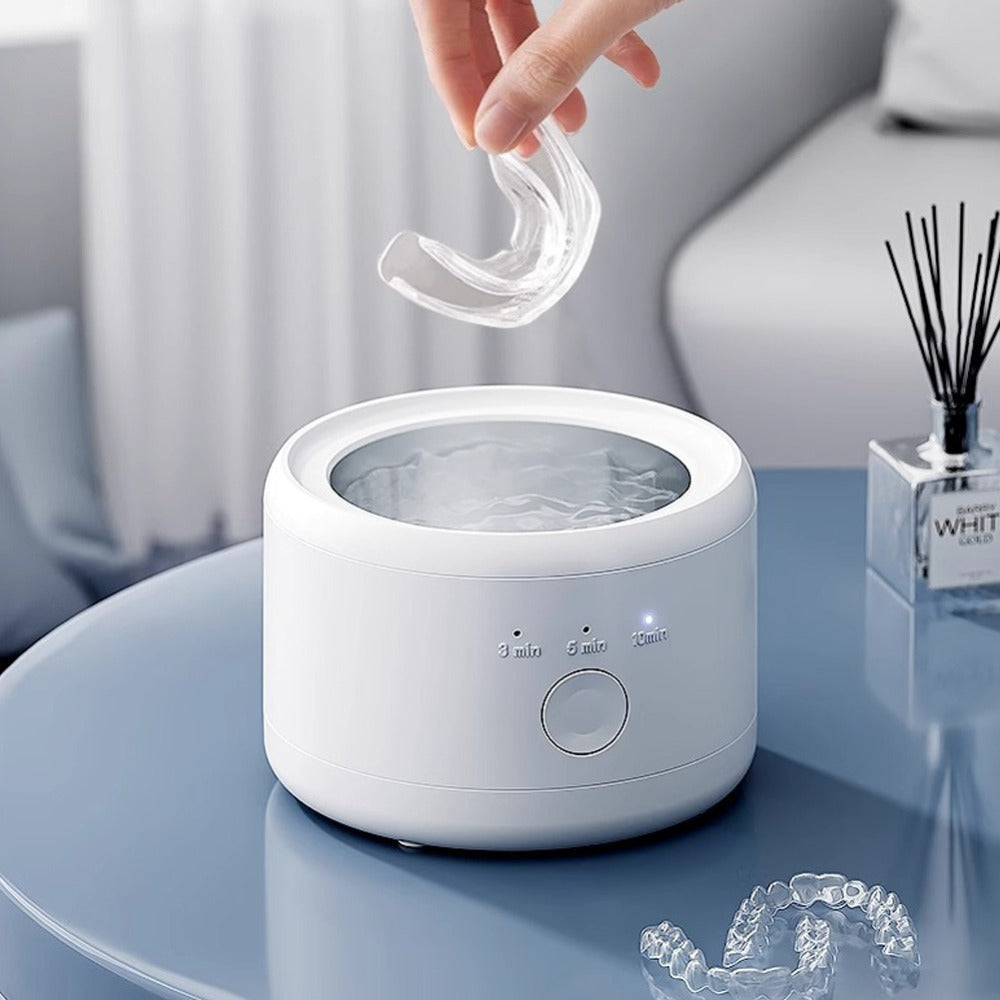 Electric Ultrasonic Cleaner Machine for Dentures Jewelry & Glasses – USB Rechargeable 3 Speeds Auto Timer 180ml Tank One-Touc