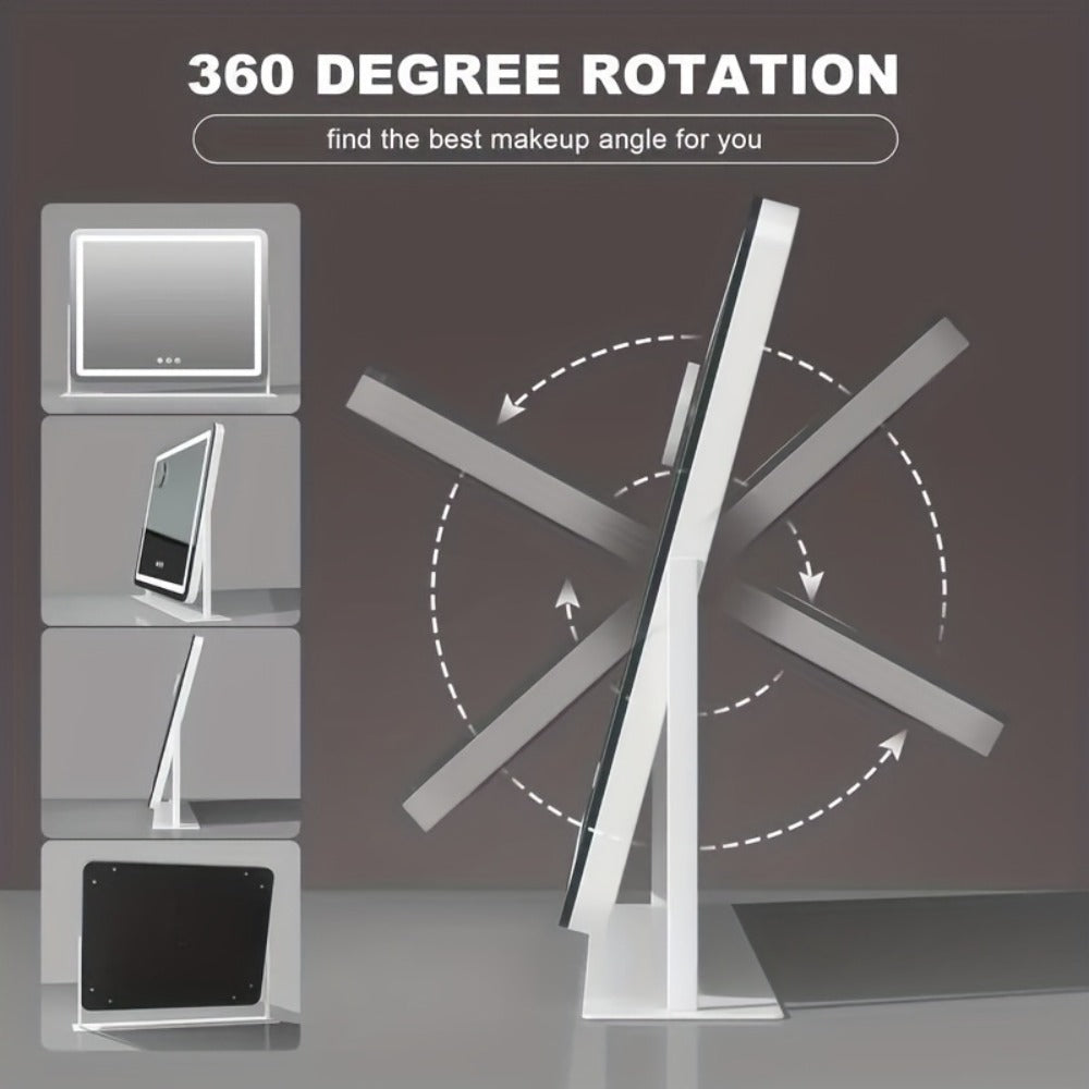 LED Vanity Mirror, Rectangular Tabletop Makeup Mirror with Touch Dimming and Three Light Colors on a Rotating Stand — image 3